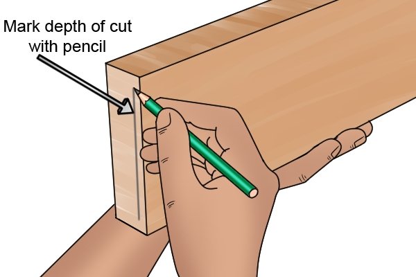 Mark the depth of the scrub plane cut with a pencil