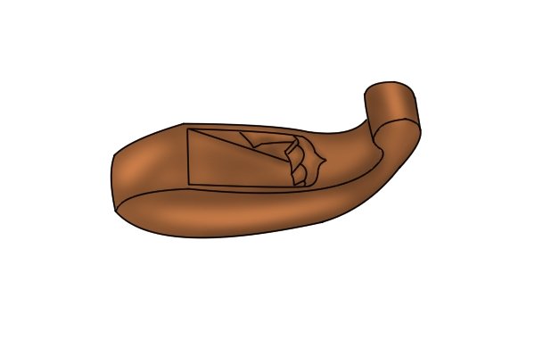 Curved sole of a wooden finger plane