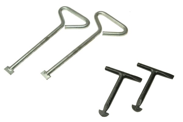 Two different kinds of manhole keys, carbon steel and malleable iron