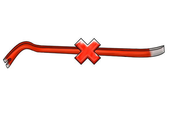 A red crowbar with a cross through it