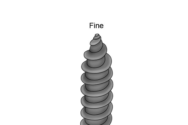 A screw with fine thread that is suited for use in hardwood