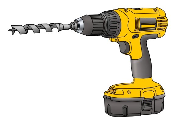 An auger bit in a cordless drill driver