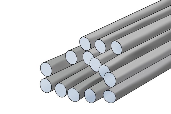 Steel rods, which are cut to length and ground by machine to make brad point bits