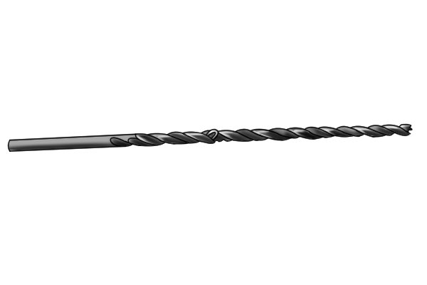 An example picture showing the full length of a 600mm brad point bit