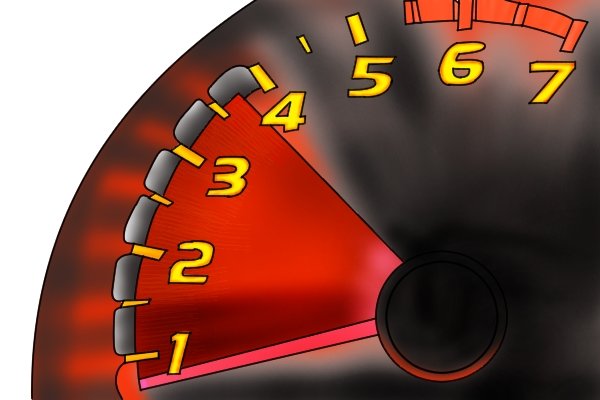 Image of a speedometer, reminding DIYers to set the speed on their drill driver correctly before starting to drill