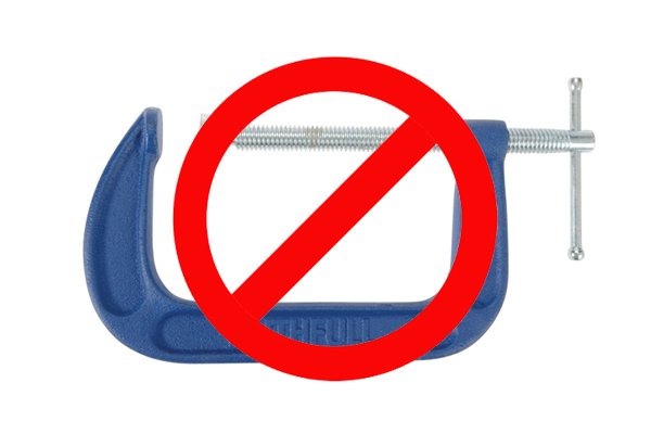 Image illustrating that no clamp is needed to hold a drawbored mortise and tenon joint together while the glue dries, as the drawbored dowel peg does the same job