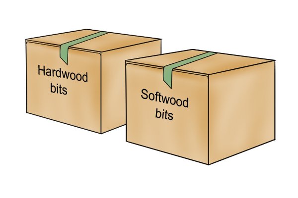 Image to illustrate two separate storage containers for hardwood and softwood bits