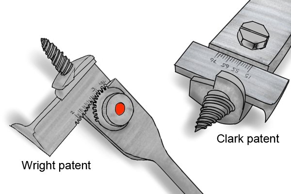 Image to show both types of expansive bit: the Wright patent expansive bit and the Clark patent expansive bit