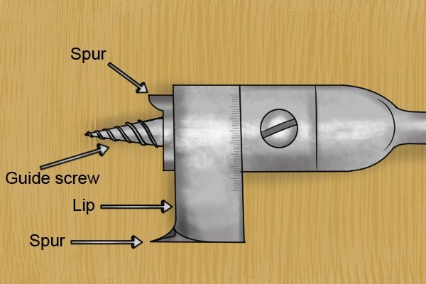 Diagram showing some of the locations on an expansive bit that may need to be sharpened
