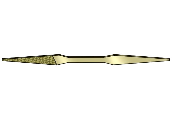 An auger bit file which is used for sharpening the lips and spurs on an expansive bit