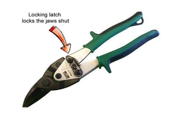 The jaws of aviation snips can be locked shut for safety.