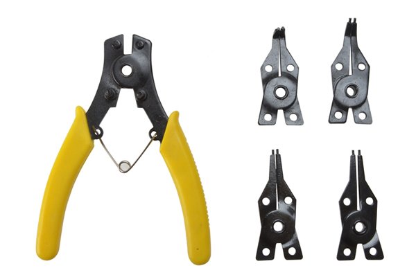 You can get circlip pliers with interchangeable parts, for different jobs