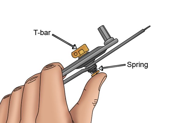 Pushing on the spring of the circlip pliers allows you to release the pin