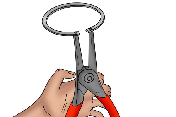 Internal circlip pliers are used to remove and install internal retaining rings and circlips
