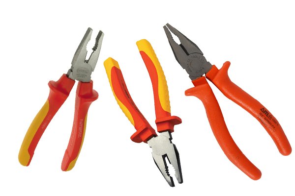 VDE pliers have insulated handles which you know are safe to use with live wires