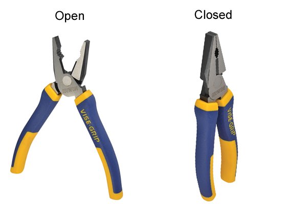 Opening and closing the handles of combination pliers opens and closes the jaws
