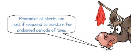 Wonkee Donkee says "Remember all steel will rust if exposed to moisture for prolonged periods of time."