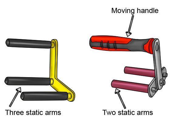 Some board carriers have static arms used to wedge a material between them and lift it