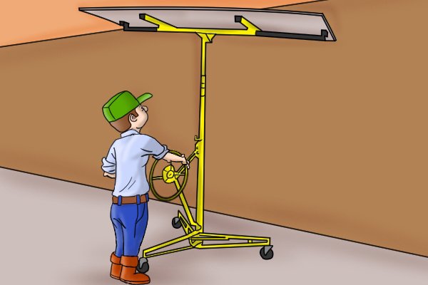 Plasterboard lifter, board hoist, board lifter and panel lifter are some of the names give to lifts for fitting plasterboard and drywall