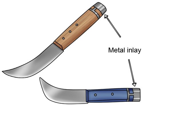 The metal inlay on lead knives is used as a hammer