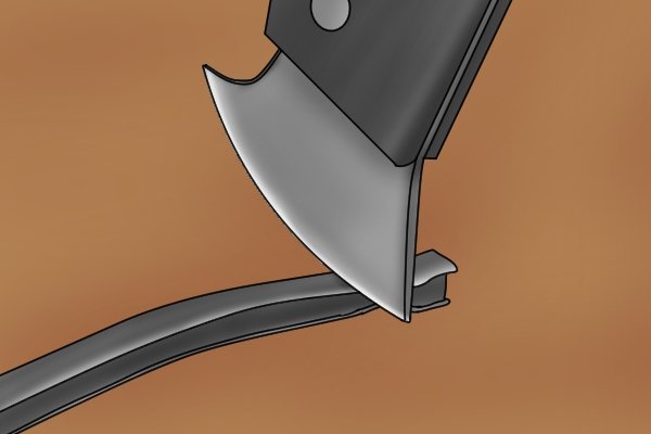crescent-shaped blades on lead knives can be rocked to cut lead came