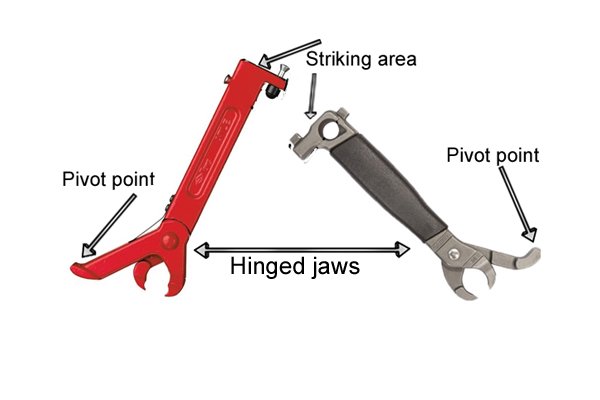 Nail puller without handle, no built in hammer, used with a claw hammer, hinged jaws, pivot point, 