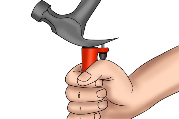 nail pullers without handles need to be used with a claw hammer, the hammer will knock the jaws of the nail remover under the nail head and the claw is then used as leverage with one of the pieces attached to the striking area