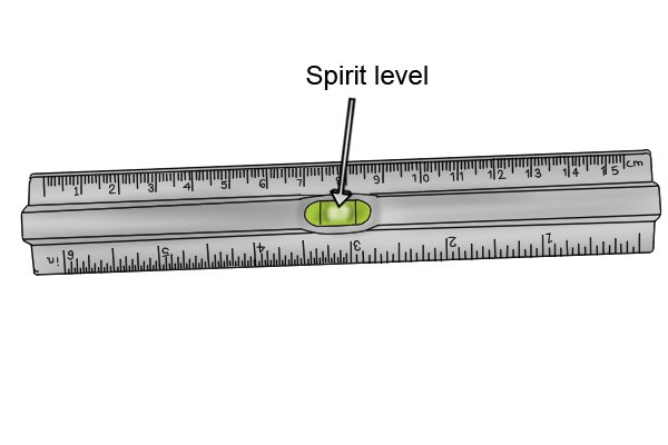If a ruler has a spirit level built into it you can make sure it's parallel with ground level