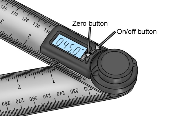 Digital angle rules have an on/off button an a button which sets it to zero