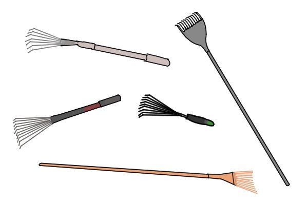 Shrub rakes have particularly narrow heads, for reaching into small spaces