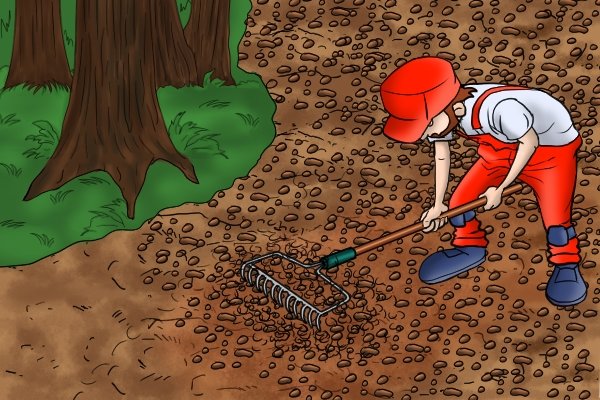 Rake soil up with a garden rake. Turning soil prepares it for planting.
