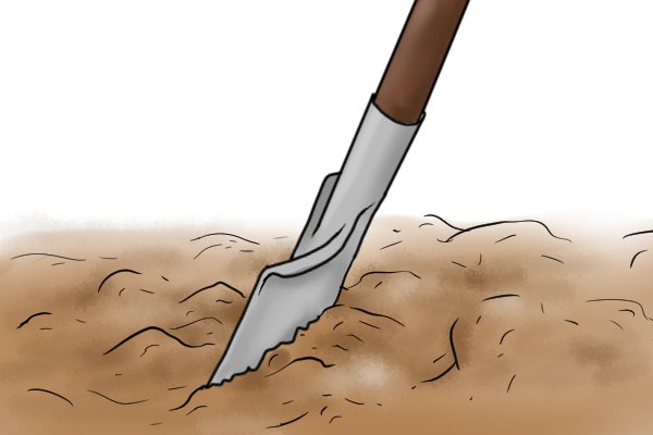 Spades and shovels can be used to turn soil, spades being the tool specifically designed to dig. Rakes can turn soil, but not as deeply as spades can