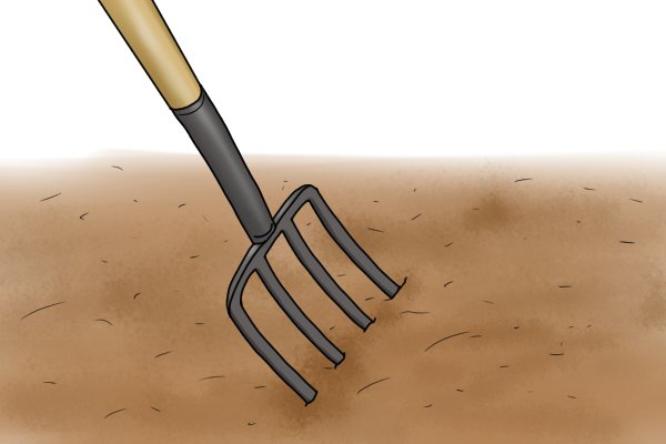 Garden forks can be used to turn soil, in a similar way to garden rakes