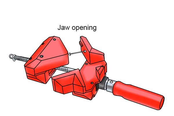 Single screw angle clamp jaw opening