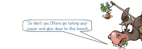 Donkee says 'Don't you DIYers take your paper and glue down to the beach'