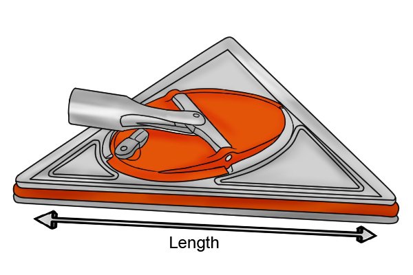 Triangular sander head measured in length
