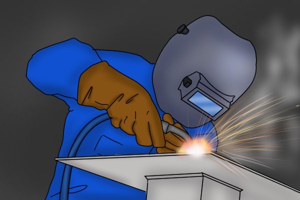 Scissor-action parts often welded together for strength