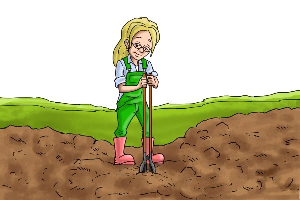 Digger piercing ground Loosen soil with digger blades