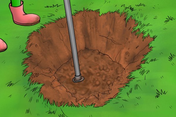 Break up the edge of the hole with a digging bar or spade