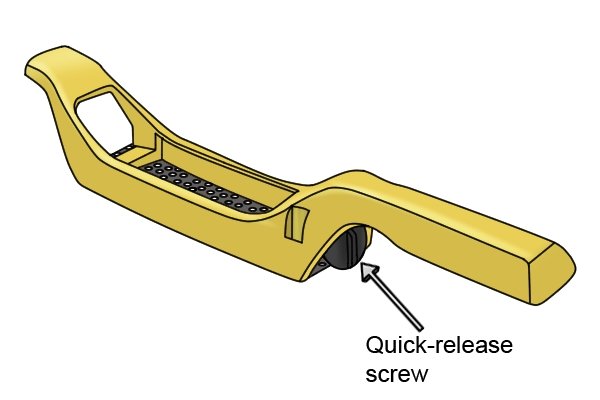 A quick-release screw allows for rapid removal of a blade