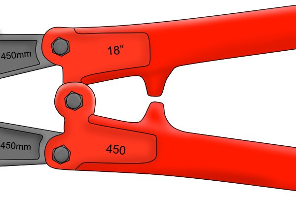 Handle stops on orange, long-handled bolt cutters