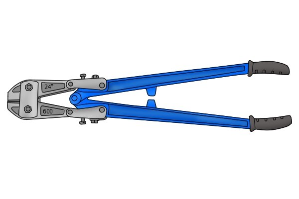 Long-handled blue bolt cutters with black handle grips