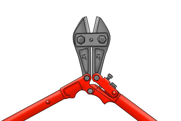 Head of pair of bolt cutters with multiple pivotal joints allowing movement back and forth of blades