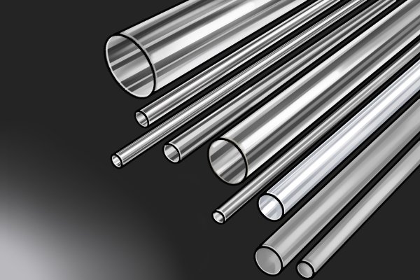 Stainless steel tubes of different diameters laid side by side.