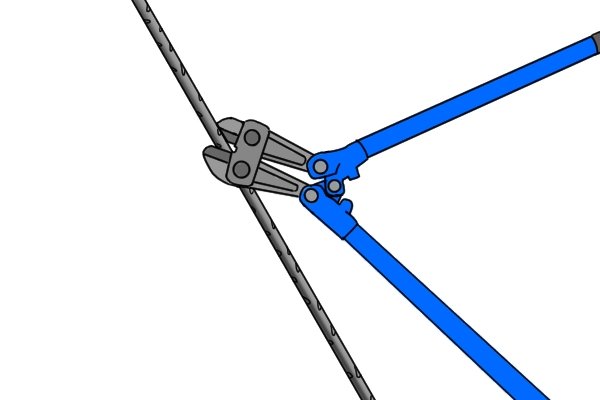 Bolt cutters cutting through a clear and unobstructed length of cable.