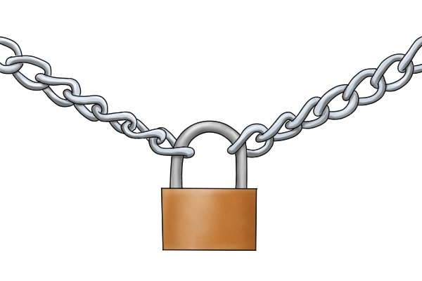 Metal chain with padlock attached