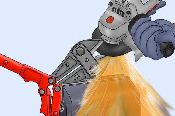 DIYer sharpening bolt cutter blades with an angle grinder