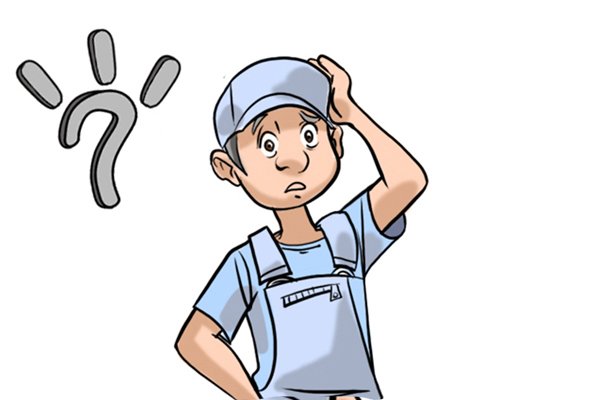 WD image of builder in blue overalls scratching head