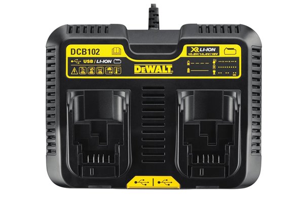 Information in symbols and pictograms on the charger of a cordless power tool battery.