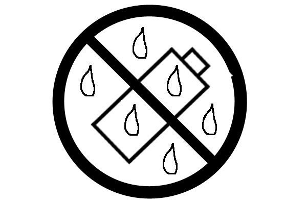 This symbol means that the battery must not be exposed to rain, snow or liquid.